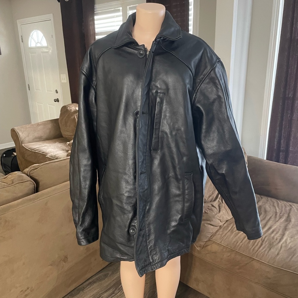 Vintage Sergiobenini Black leather Jacket Plus size XL heavy insert Fonzie Mens